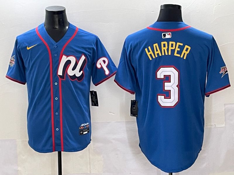 Men 2025 Philadelphia Phillies #3 Harper Blue All star Nike MLB Jersey style 01